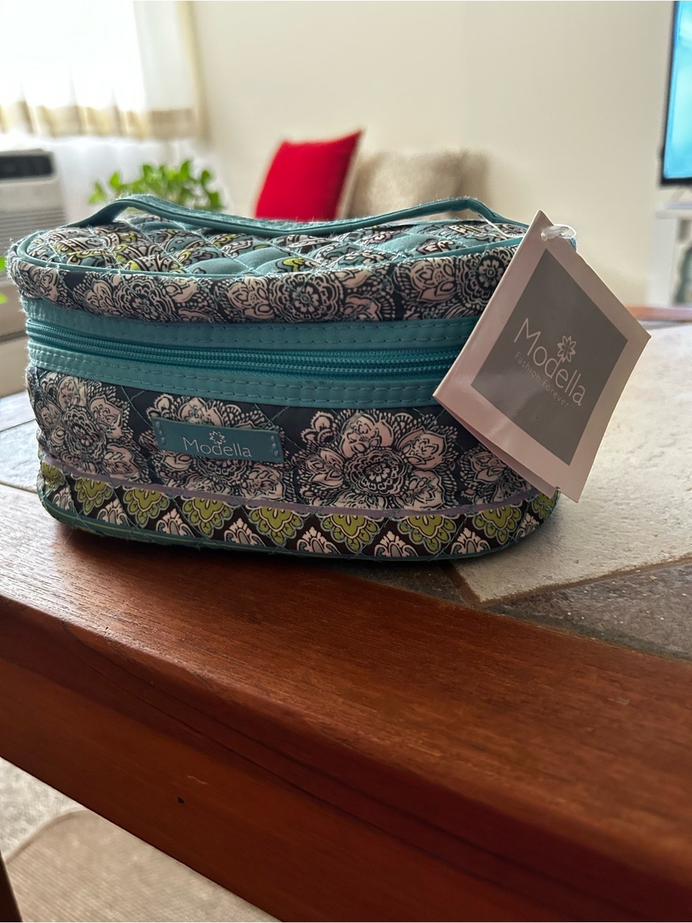 Modella Quilted Teal and Navy Floral Travel Pouch